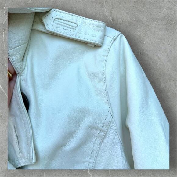 Vintage Spiegel White Leather Double Breasted Jacket Size 12 - Picture 6 of 10